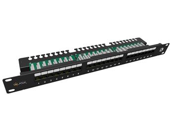 19" patch panel Solarix 24 x RJ45 CAT5E UTP s vyvazovací lištou 1U SX24L-5E-UTP-BK-N