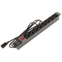 19" rozvodný panel 1U, 8x 230 V, 1,8 m černý, IEC, s podsvíceným vyp.
