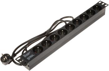 19" rozvodný panel 1U, 9x 230 V, 1,8 m černý