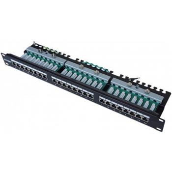 Patch panel Solarix 24x CAT6 UTP s vyvazovací lištou, černý, 1U