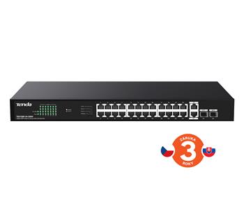 Tenda TEG1128P-24-250W (24xPoE 802.3af/at 10/100/1000Mbps, Uplink 2x RJ45 + 2xSFP) PoE budget 230W